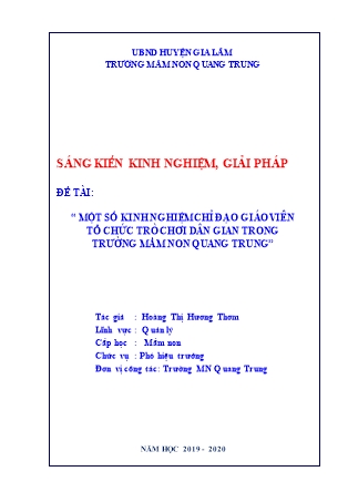 SKKN Một số kinh nghiệm chỉ đạo giáo viên tổ chức trò chơi dân gian trong trường mầm non Quang Trung