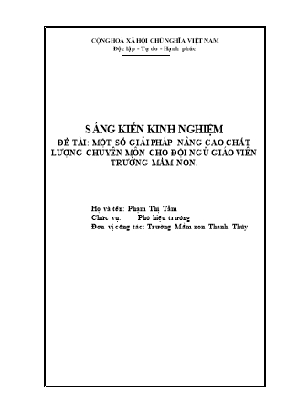 Sáng kiến kinh nghiệm Một số giải pháp nâng cao chất lượng chuyên môn cho đội ngũ giáo viên ở trường Mầm non