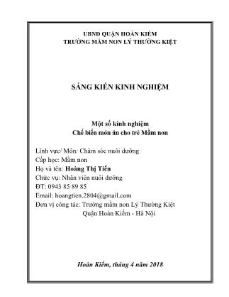 Sáng kiến kinh nghiệm Một số kinh nghiệm Chế biến món ăn cho trẻ Mầm non