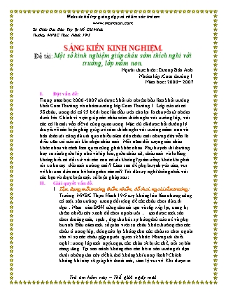 Sáng kiến kinh nghiệm Một số kinh nghiệm giúp cháu sớm thích nghi với trường, lớp Mầm non