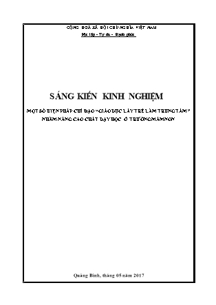 SKKN Một số biện pháp chỉ đạo “Giáo dục lấy trẻ làm trung tâm” nhằm nâng cao chất dạy học ở trường Mầm non