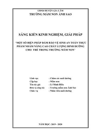 SKKN Một số biện pháp đảm bảo vệ sinh an toàn thực phẩm và nâng cao chất lượng dinh dưỡng cho trẻ trong trường Mầm non