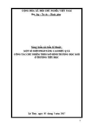 SKKN Một số biện pháp nâng cao hiệu quả công tác chủ nhiệm lớp theo mô hình trường học mới ở trường Tiểu học