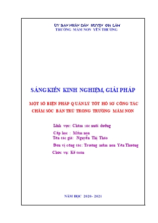 SKKN Một số biện pháp quản lý tốt hồ sơ công tác chăm sóc bán trú trong trường Mầm non