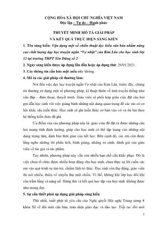 SKKN Vận dụng một số chiến thuật đọc hiểu văn bản nhằm nâng cao chất lượng dạy học truyện ngắn “Vợ nhặt” của Kim Lân cho học sinh Lớp 12 tại trường THPT Yên Dũng Số 2