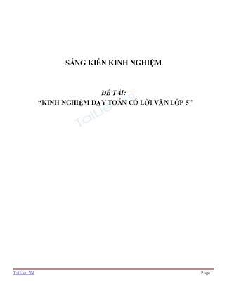 Sáng kiến Kinh nghiệm dạy toán có lời văn lớp 5