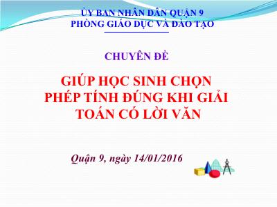 Sáng kiến kinh nghiệm Giúp học sinh chọn phép tính đúng khi giải toán có lời văn