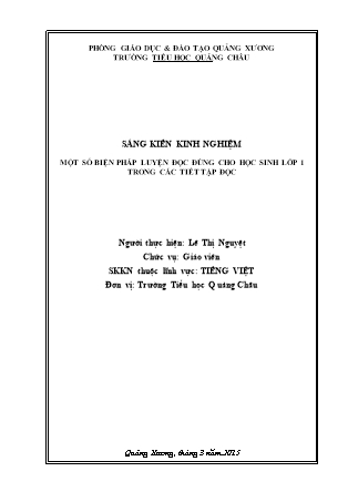 Sáng kiến kinh nghiệm Một số biện pháp luyện đọc đúng cho học sinh lớp 1 trong các tiết tập đọc