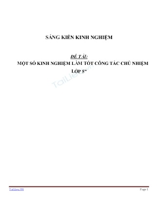 Sáng kiến kinh nghiệm Một số kinh nghiệm làm tốt công tác chủ nhiệm lớp 5