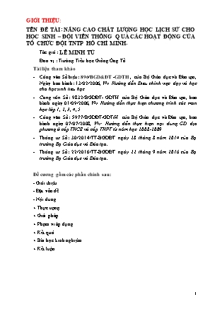 Sáng kiến kinh nghiệm Nâng cao chất lượng học lịch sử cho học sinh, đội viên thông qua các hoạt động của tổ chức đội thiếu niên tiền phong Hồ Chí Minh