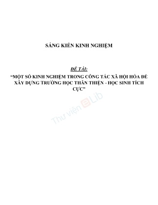 SKKN Một số kinh nghiệm trong công tác xã hội hóa để xây dựng trường học thân thiện - Học sinh tích cực