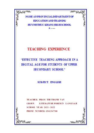 Sáng kiến kinh nghiệm Effective teaching approach in a digital age for students of upper secondary school