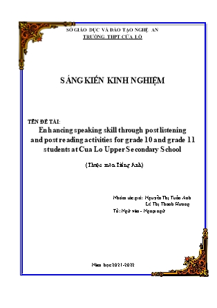 Sáng kiến kinh nghiệm Enhancing speaking skill through post listening and post reading activities for grade 10 and grade 11 students at Cua Lo Upper secondary school