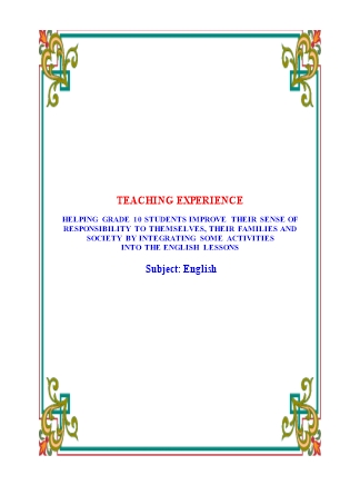 Sáng kiến kinh nghiệm Helping grade 10 students improve their sense of responsibility to themselves, their families and society by integrating some activities into the english lessons