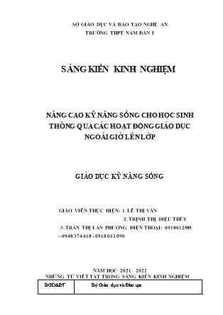 Sáng kiến kinh nghiệm Nâng cao kỹ năng sống cho học sinh thông qua các hoạt động giáo dục ngoài giờ lên lớp