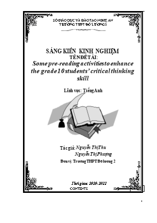 Sáng kiến kinh nghiệm Some pre-reading activities to enhance the grade 10 students’ critical thinking skill