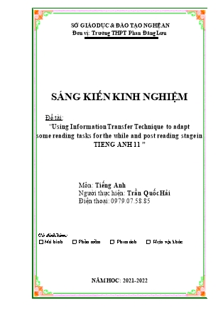 Sáng kiến kinh nghiệm Using information transfer technique to adapt some reading tasks for the while and post reading stage in Tieng Anh 11