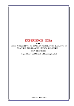 Sáng kiến kinh nghiệm Using worksheets to develop cooperation capacity in teaching the reading lessons in English 11