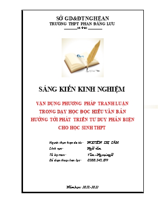 Sáng kiến kinh nghiệm Vận dụng phương pháp tranh luận trong dạy học đọc hiểu văn bản hướng tới phát triển tư duy phản biện cho học sinh THPT