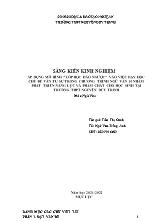 SKKN Áp dụng mô hình lớp học đảo ngược vào việc dạy học chủ đề văn tự sự trong chương trình Ngữ văn 10 nhằm phát triển năng lực và phẩm chất cho học sinh tại trường THPT Nguyễn Duy Trinh