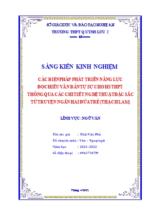 SKKN Các biện pháp phát triển năng lực đọc hiểu văn bản tự sự cho học sinh THPT thông qua các chi tiết nghệ thuật đặc sắc từ truyện ngắn Hai đứa trẻ (Thạch Lam)