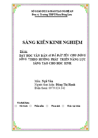 SKKN Dạy học văn bản Ai đã đặt tên cho dòng sông? Theo hướng phát triển năng lực sáng tạo cho học sinh