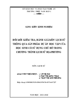 SKKN Đổi mới kiểm tra, đánh giá môn lịch sử thông qua sản phẩm dự án học tập của học sinh có sử dụng chủ đề trong chương trình Lịch sử địa phương