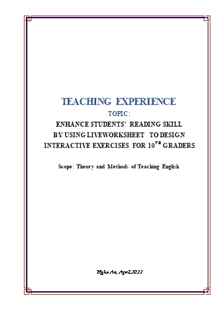 SKKN Enhance students’ reading skill by using liveworksheet to design interactive exercises for 10th graders