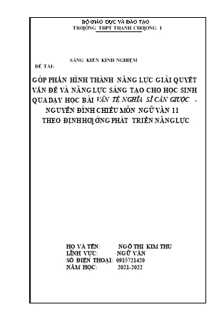 SKKN Góp phần hình thành năng lực giải quyết vấn đề và năng lực sáng tạo cho học sinh qua dạy học bài Văn tế nghĩa sĩ Cần Giuộc - Nguyễn Đình Chiểu môn Ngữ văn 11 theo định hướng phát triển năng lực