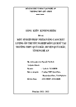 SKKN Một số biện pháp nhằm nâng cao chất lượng ôn thi tốt nghiệp môn Lịch sử tại trường THPT Quỳ Châu, huyện Quỳ Châu, tỉnh Nghệ An