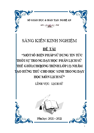 SKKN Một số biện pháp sử dụng tin tức thời sự trong dạy học phần lịch sử thế giới (chương trình Lớp 12) nhằm tạo hứng thú cho học sinh trong dạy học môn Lịch sử