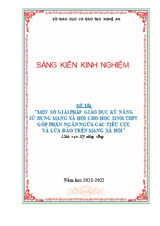 SKKN Một số giải pháp giáo dục kỹ năng sử dụng mạng xã hội cho học sinh THPT góp phần ngăn ngừa các tiêu cực và lừa đảo trên mạng xã hội