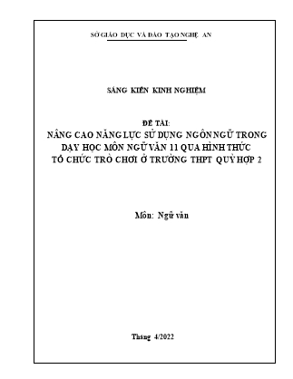 SKKN Nâng cao năng lực sử dụng ngôn ngữ trong dạy học môn Ngữ văn 11 qua hình thức tổ chức trò chơi ở trường THPT Quỳ Hợp 2