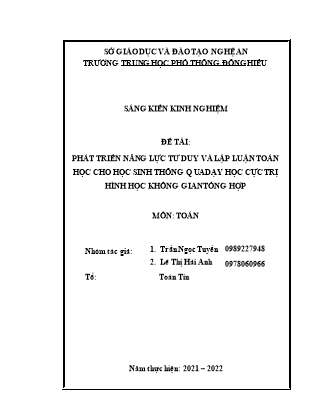 SKKN Phát triển năng lực tư duy và lập luận toán học cho học sinh thông qua dạy học cực trị hình học không gian tổng hợp