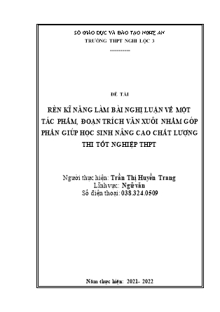 SKKN Rèn kĩ năng làm bài nghị luận về một tác phẩm, đoạn trích văn xuôi nhằm góp phần giúp học sinh nâng cao chất lượng thi tốt nghiệp THPT