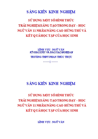 SKKN Sử dụng một số hình thức trải nghiệm sáng tạo trong dạy - học Ngữ văn 11 nhằm nâng cao hứng thú và kết quả học tập của học sinh