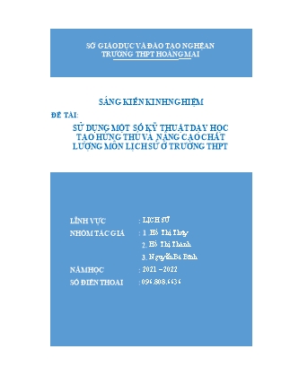 SKKN Sử dụng một số kỹ thuật dạy học tạo hứng thú và nâng cao chất lượng môn Lịch sử ở trường THPT