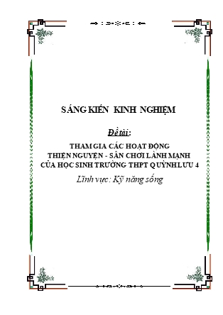 SKKN Tham gia các hoạt động thiện nguyện. Sân chơi lành mạnh của học sinh trường THPT Quỳnh Lưu 4