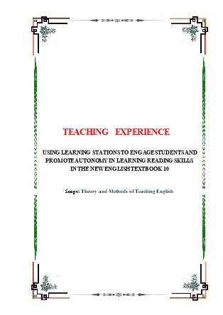 SKKN Using learning stations to engage students and promote autonomy in learning reading skills in the new english textbook 10