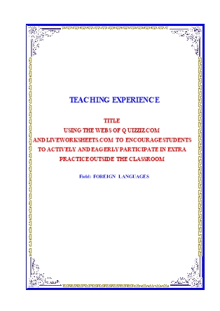 SKKN Using the webs of Quizziz.com and liveworksheets.com to encourage students to actively and eagerly participate in extra practice outside the classroom