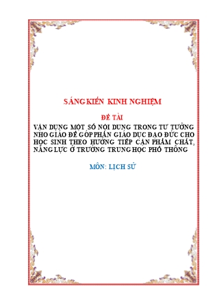 SKKN Vận dụng một số nội dung trong tư tưởng Nho giáo để góp phần giáo dục đạo đức cho học sinh theo hướng tiếp cận phẩm chất, năng lực ở trường Trung học Phổ thông