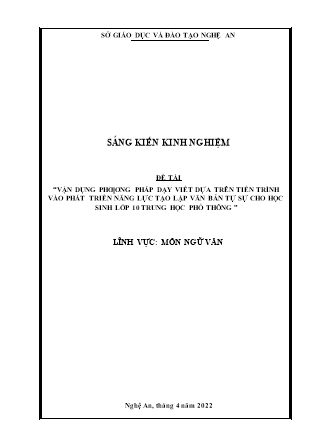 SKKN Vận dụng phương pháp dạy viết dựa trên tiến trình vào phát triển năng lực tạo lập văn bản tự sự cho học sinh Lớp 10 Trung học Phổ thông