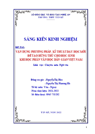 SKKN Vận dụng phương pháp, kĩ thuật dạy học mới để tạo hứng thú cho học sinh khi học phần văn học dân gian Việt Nam