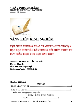 SKKN Vận dụng phương pháp tranh luận trong dạy học đọc hiểu văn bản hướng tới phát triển tư duy phản biện cho học sinh THPT