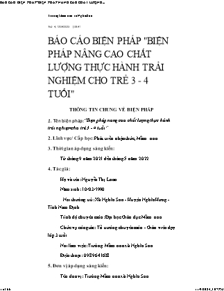Báo cáo Biện pháp nâng cao chất lượng thực hành trải nghiệm cho trẻ 3-4 tuổi