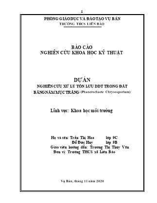 Báo cáo Nghiên cứu xử lý tồn lưu DDT trong đất bằng nấm mục trắng