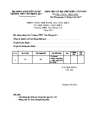 Phiếu tổng hợp đánh giá sáng kiến của hội đồng sáng kiến Trường THPT Yên Phong số 2