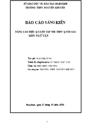 Sáng kiến kinh nghiệm Áp dụng cho việc giảng dạy và ôn tập môn Ngữ văn THPT