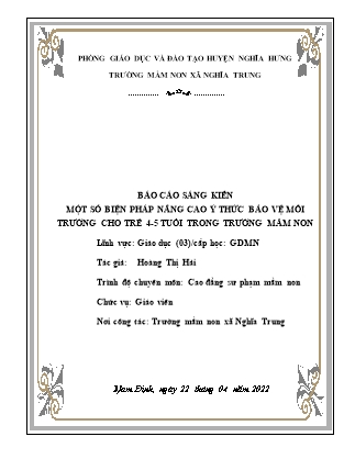 Sáng kiến kinh nghiệm Biện pháp nâng cao ý thức bảo vệ môi trường cho trẻ 4-5 tuổi trong trường Mầm non