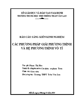Sáng kiến kinh nghiệm Các phương pháp giải phương trình và hệ phương trình vô tỉ